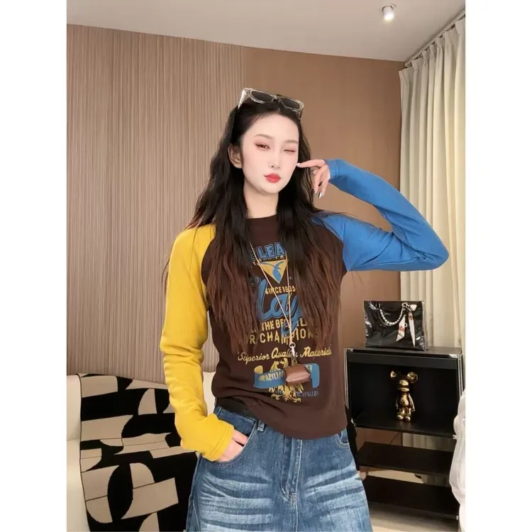 ANGEL HUE-秋冬现货48h「美式慵懒」时髦创新撞色加厚打底长袖10108