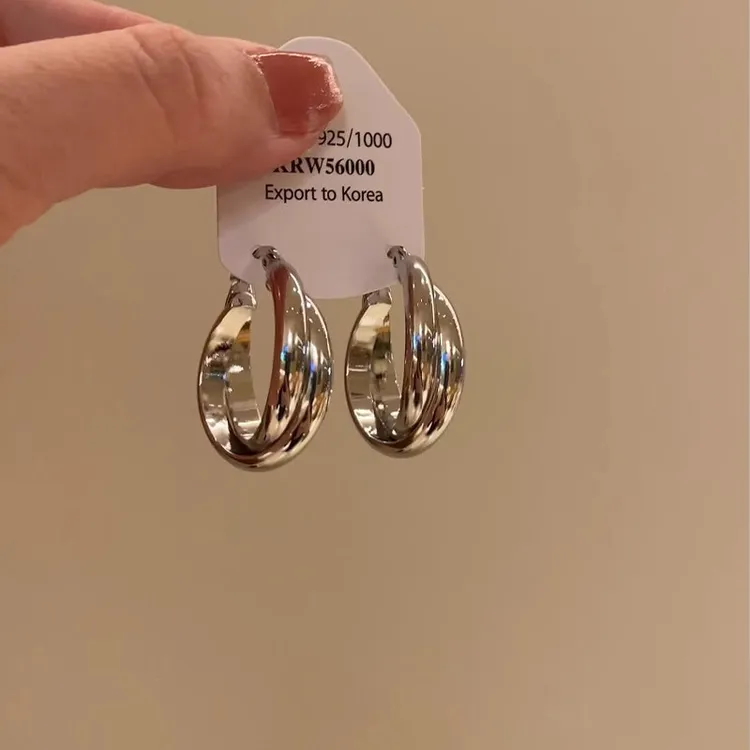 铜合金耳饰 金属感交叉双环几何耳环小众独特高级感耳圈耳扣耳饰 