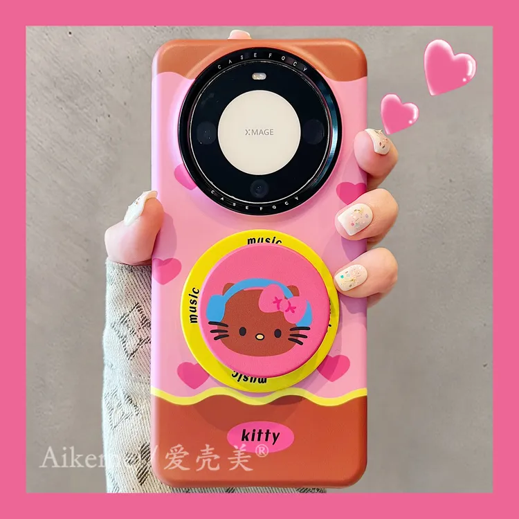 适用华为mate70pro+手机壳菲林耳机mate60pro+兔子kt猫磁吸支架女