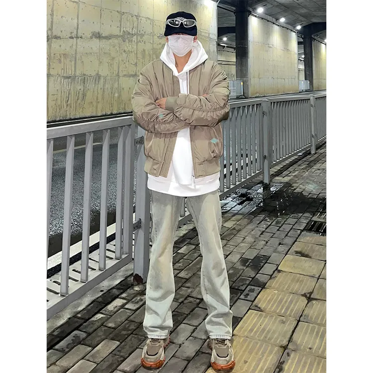 黄泥色美式微喇牛仔裤男款高街vibe裤子cleanfit修身窄版直筒长裤