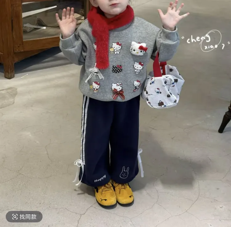 女童加绒加厚卫衣2025新款秋冬季儿童宝宝卡通立体装饰印花上衣