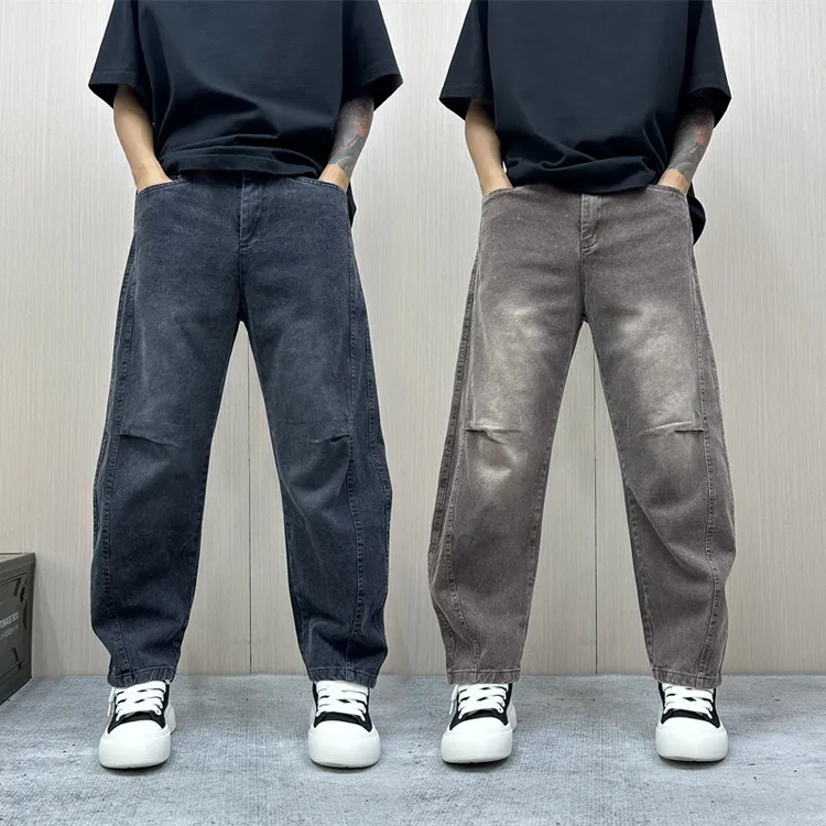 昊Studio秋季新款复古水洗微弹力潮流裤子直筒牛仔痞帅慵懒风男装