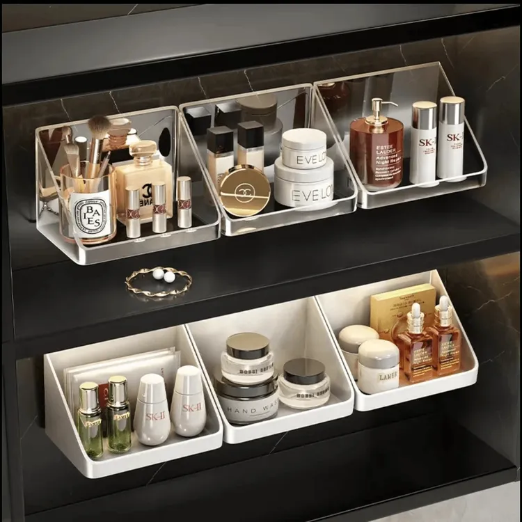 新款镜柜收纳防止斜面收纳盒分层收纳小物收纳盒隔板下分类免打孔