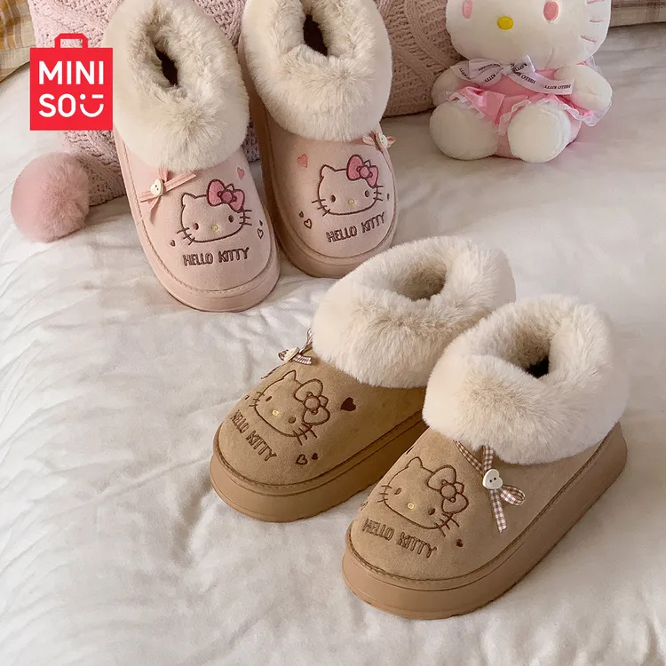 MINISO/名创优品凯蒂猫雪地靴秋冬外穿爆款女款2025新款毛绒拖鞋
