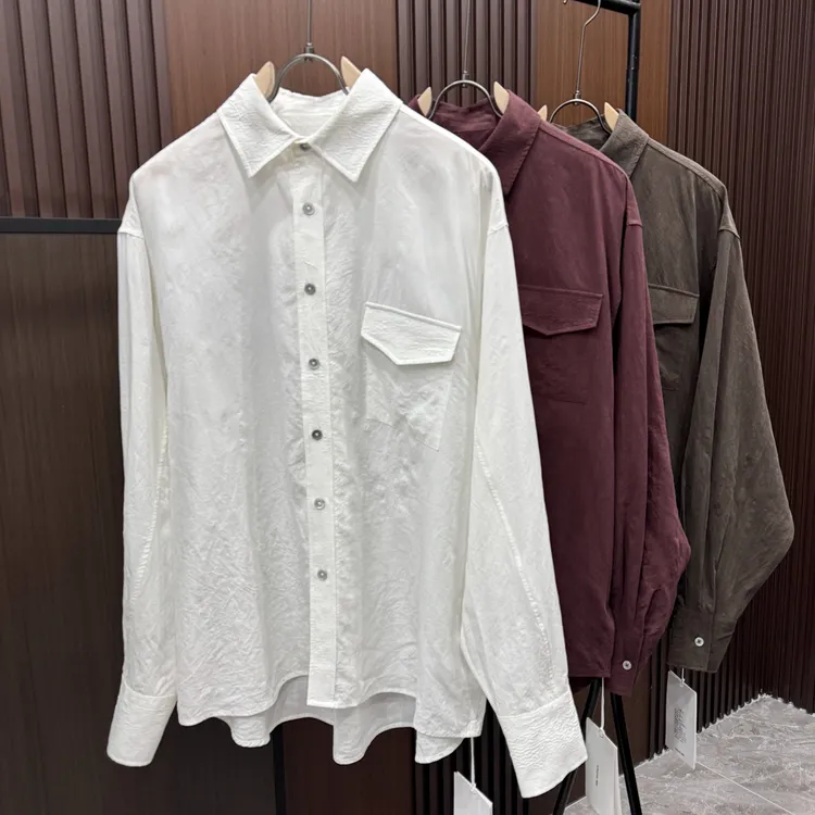 C870 L  男士长袖衬 衫宽松阔版雅痞个性潮牌肌理上衣老钱风
