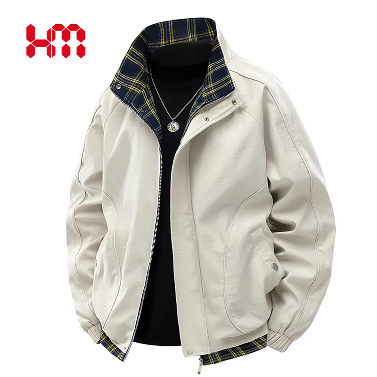 【品牌折扣】HM2025春季新款男士宽松潮牌夹克薄款翻领格子外夹克