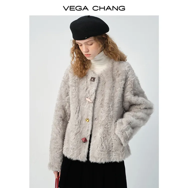 VEGA CHANG皮毛一体外套女2025秋冬新款韩系软糯毛毛短外套0132JJ