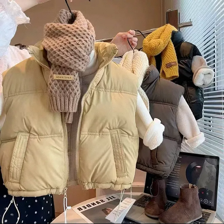 新款秋冬儿童立领棉马甲男童女童仿小羊皮休闲加厚保暖背心坎肩