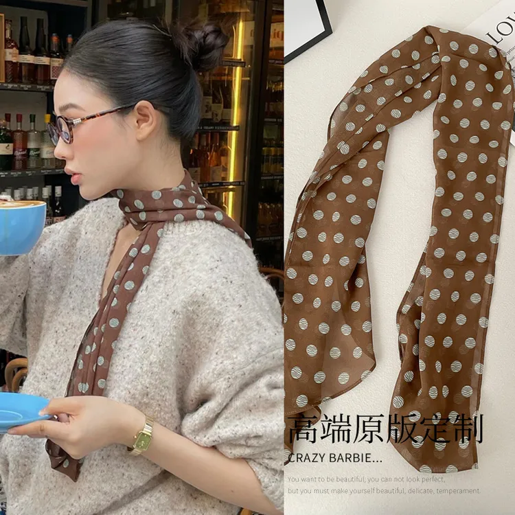 2025新款美拉德咖棕色波点丝巾