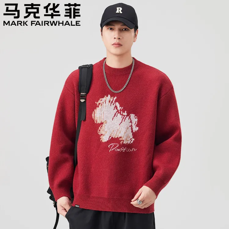 【马年贺岁系列】马克华菲2025秋冬季印花毛衣宽松舒适保暖百搭休闲
