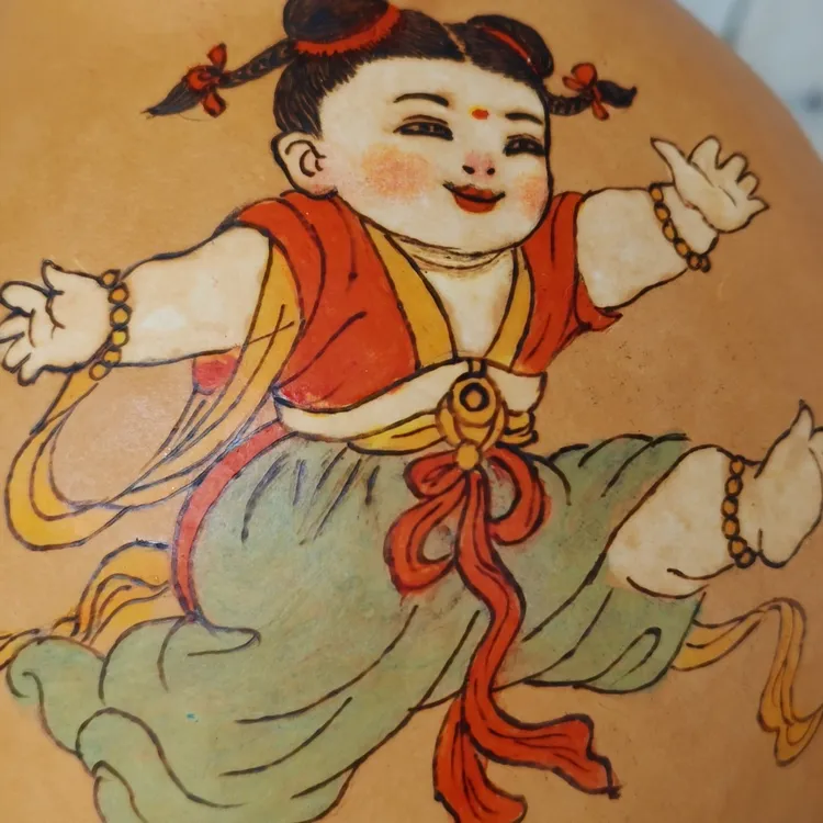 福禄葫芦烙画，葫芦净高36厘米总高48厘米赠底座