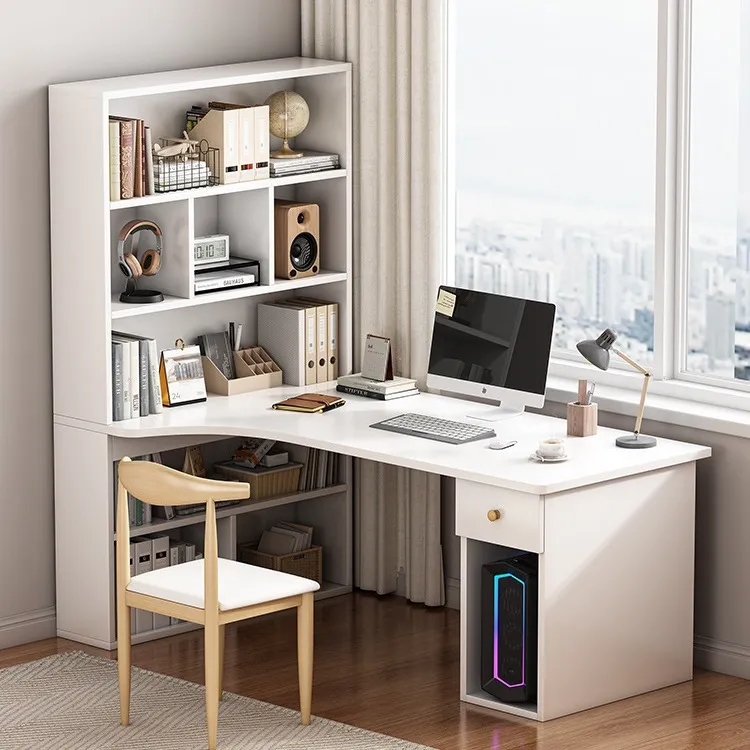 转角书桌书架一体桌台式电脑桌简约家用卧室初中学生学习桌写字桌
