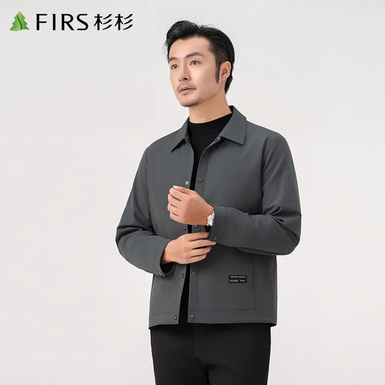 FIRS/杉杉2025秋季纯色宽松型散口袖翻领夹克商务休闲上衣男士