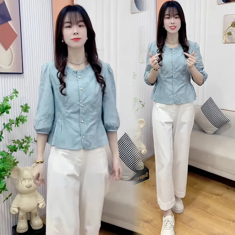 2025年秋冬新款慵懒松弛感百搭七分袖衬衫女士气质休闲百搭上衣