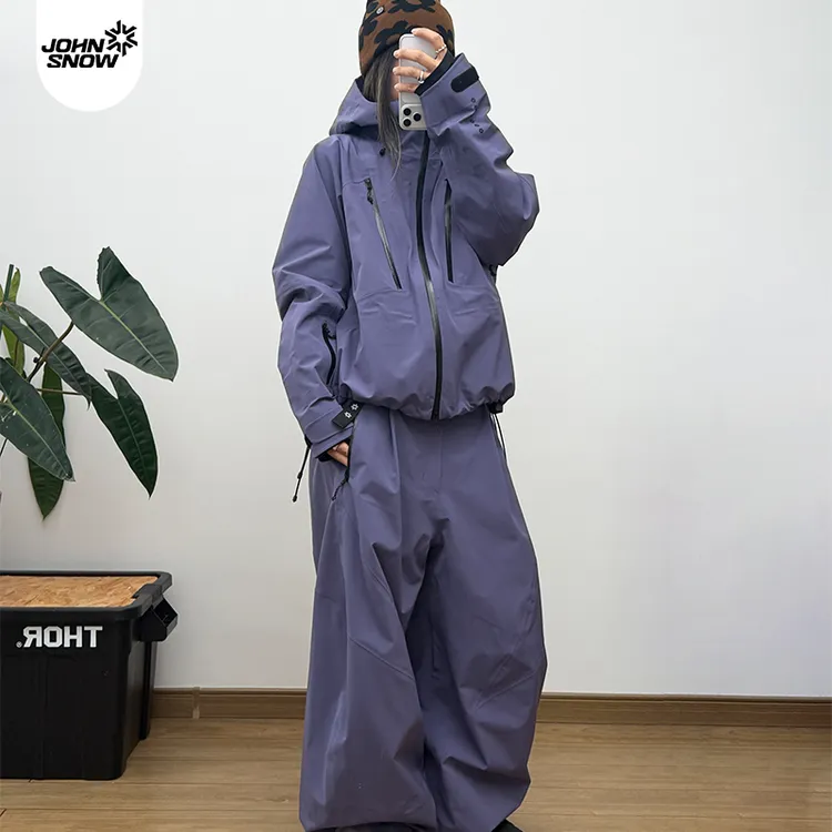 John snow3L硬壳防水全压胶单双板滑雪服女款户外滑雪衣裤套装