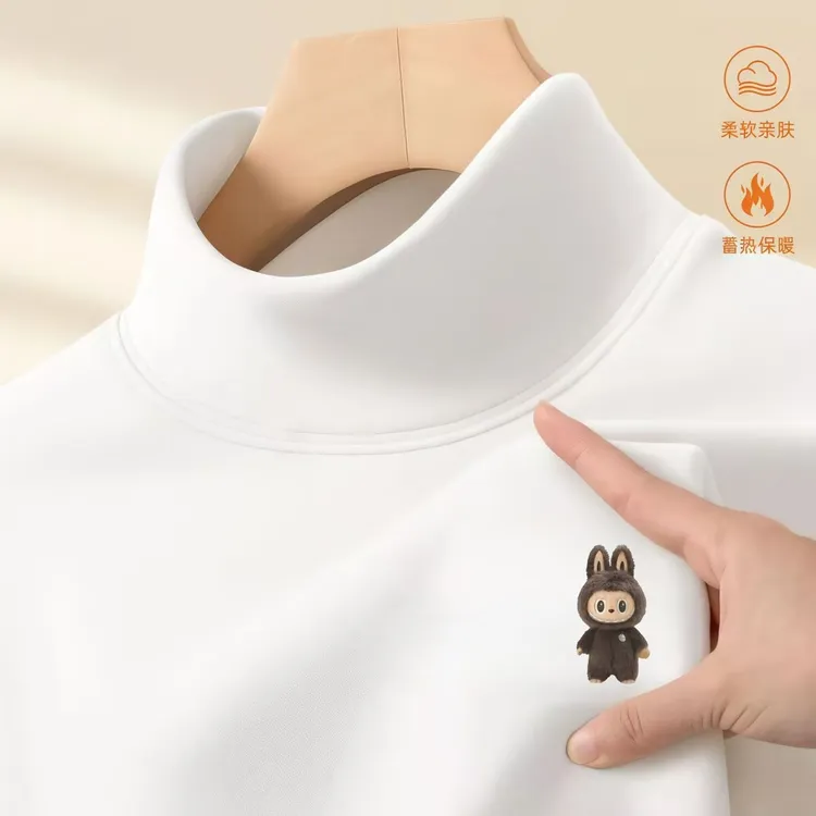 潮牌潮卡通图半高领德绒长袖T恤打底衫男秋冬新内搭外穿保暖上衣