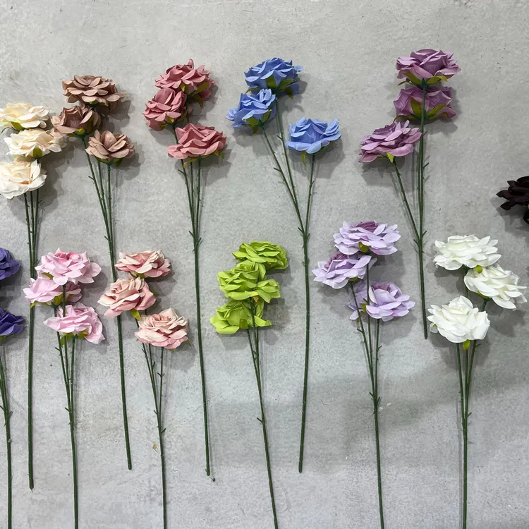 仿真花客厅塑料花三头玫瑰混色用于婚庆与家居装饰万代兰瀑布花