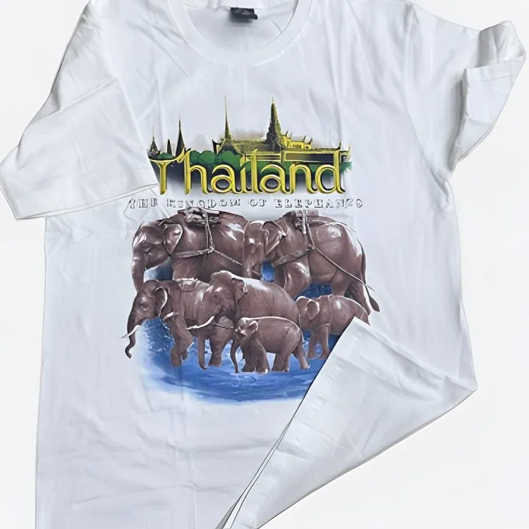 亲子通用常规日常圆领短袖T潮流经典大象元素风男女通穿夏季白色