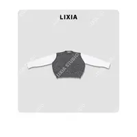 LIXIA【拼感新思想】设计衬衫袖拼毛衣针织衫雪花灰针织衫-D9679