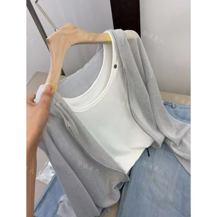 月光灰拉链帽衫」薄款凉感夏季必备穿搭可防晒帽衫长袖开衫 长58 