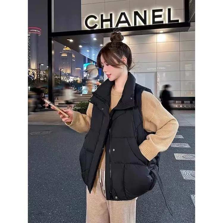 秋冬立领棉马甲外穿女时尚韩版宽松棉坎肩加厚保暖背心