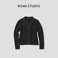ROMI STUDIO“中古系列”澳洲羊毛混纺高端V领开襟毛织 RWCAST6108