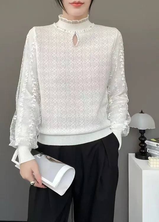 秋冬羊毛半高领设计感蕾丝毛衣女款2025新款小个子冬季爆款针织衫