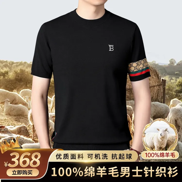 欧洲轻奢【100%绵羊毛】专柜直发秋冬季高档男士亲肤细腻短袖毛衫