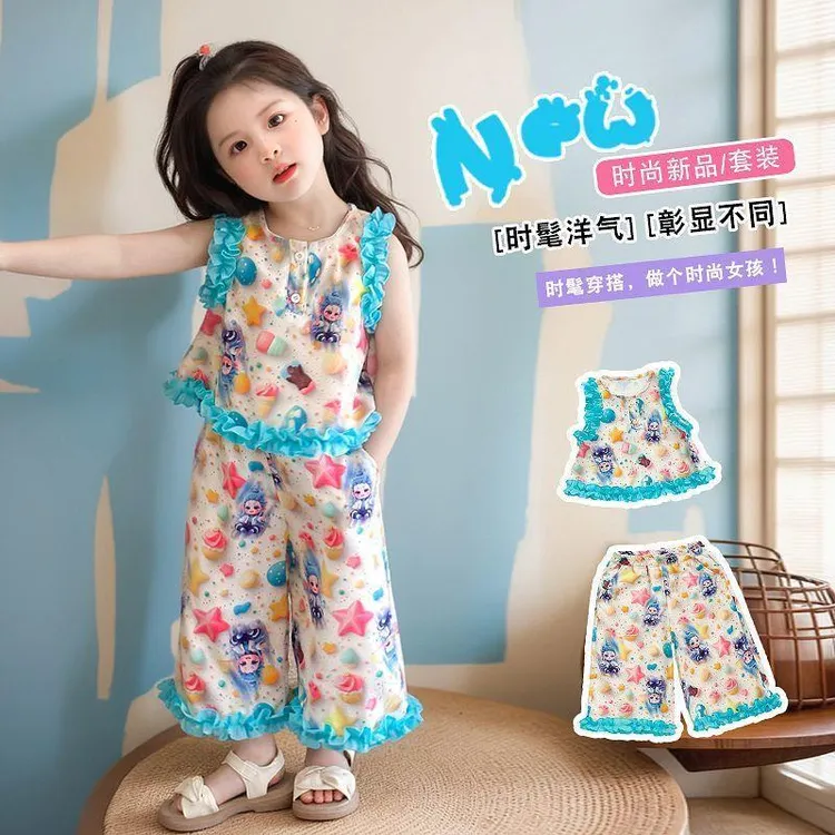 女童套装夏季2025新款洋气儿童夏装薄款宝宝无袖背心两件套