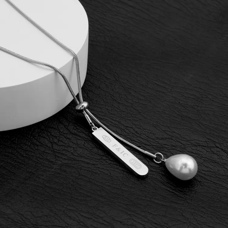 钛钢项链 新款轻奢珍珠吊坠可调节项链小众时尚百搭长方条项饰