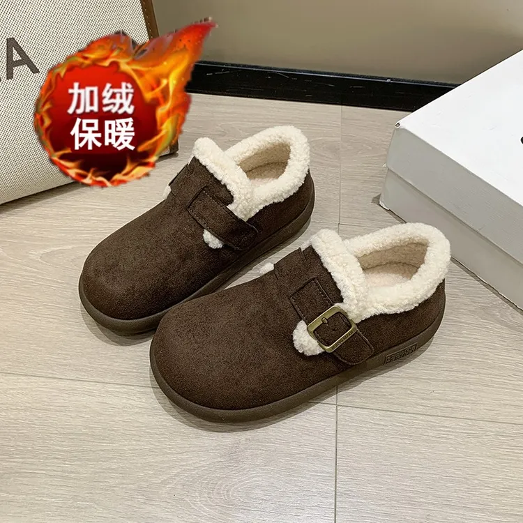 2025新款博肯鞋运动风棉鞋冬季加绒一脚蹬女鞋软底平底保暖休闲鞋