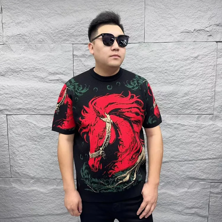 男士针织圆领短袖马年年货潮流百搭时尚秋冬毛衣半袖打底3057