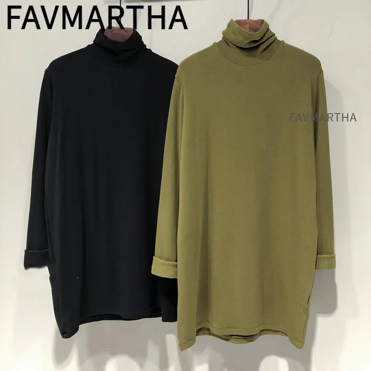 德绒堆堆领打底衫女秋冬宽松中长款上衣ins潮加绒加厚保暖长袖T恤