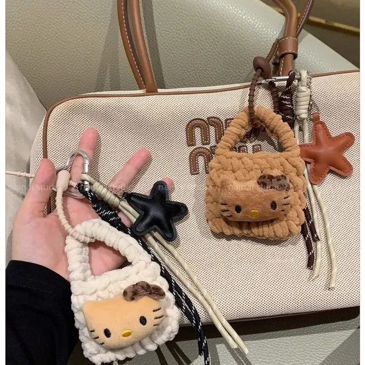 秋冬色系韩系kitty包包挂件黑皮豹纹KT耳机收纳挂饰挂绳钥匙扣