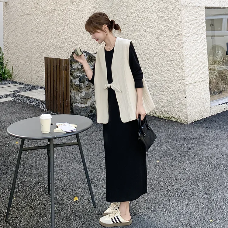 法式蝴蝶结马甲连衣裙套装女2025秋季新款简单大方超火巨好看裙子