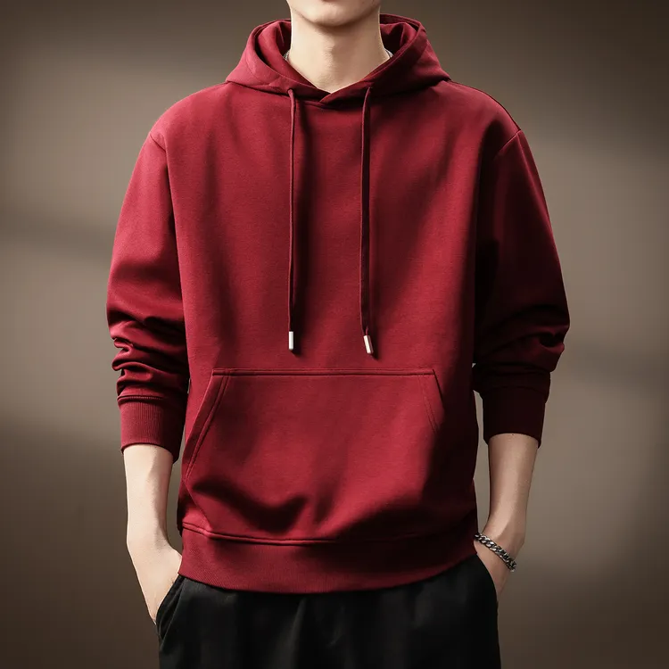 高端美式重磅本命年红色卫衣男秋冬潮牌复古连帽休闲打底衫上衣男