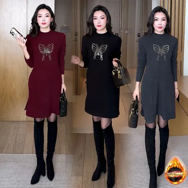 2025冬季新款宽松穿搭气质显瘦遮肉时尚洋气休闲减龄加绒连衣裙01