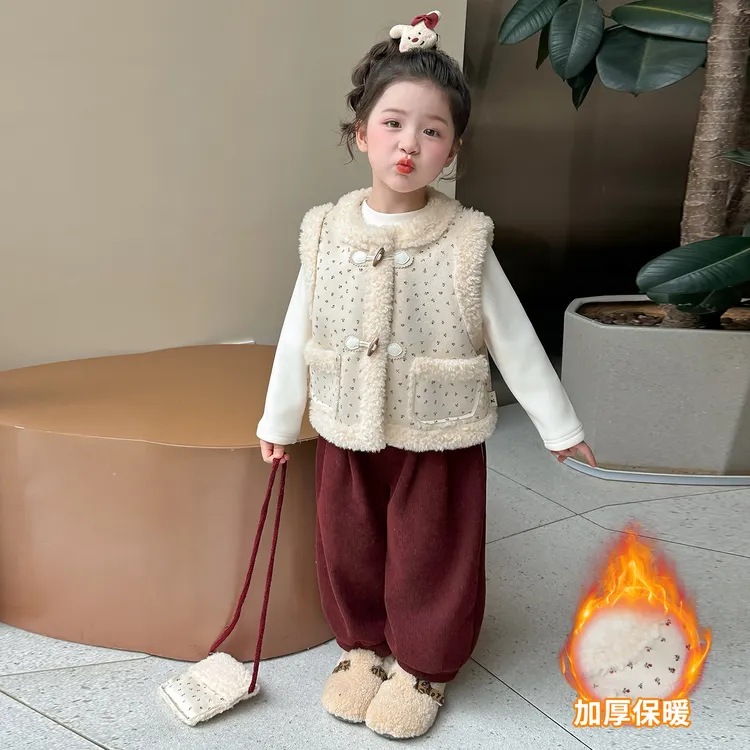 女童加绒马甲套装秋冬季2025新款洋气儿童宝宝韩版穿搭加厚三件套