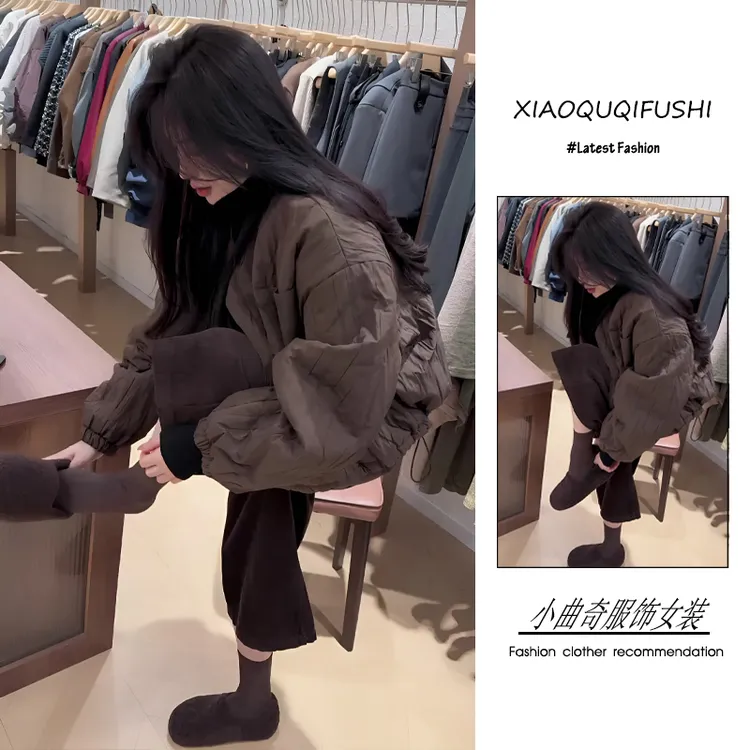 超火秋冬季穿搭一整套女2025新款韩版咖色外套高领打底衫裤子套装