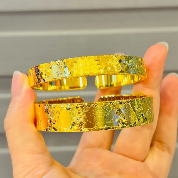 铜合金手镯 碎碎冰吉言开口手镯民族风龙鳞纹吉言时尚实心可调节