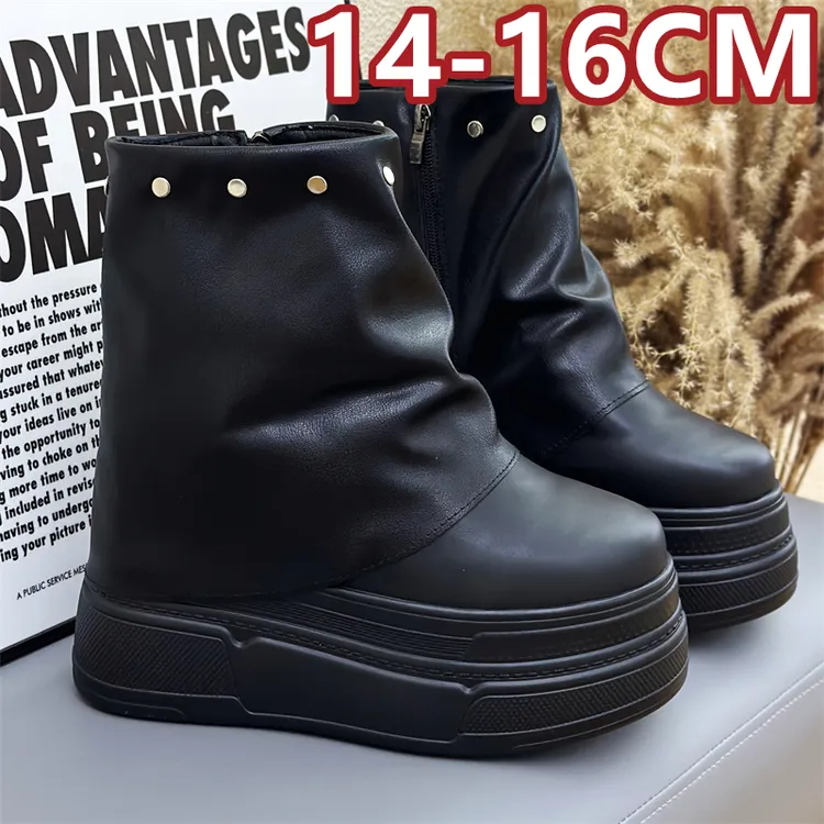秋季16cm内增高白色高帮鞋马丁靴子中筒女鞋厚底14cm时尚休闲百搭