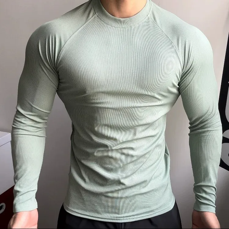 健身长袖男速干紧身衣显身材插肩袖训练跑步运动T恤打底衫高弹力