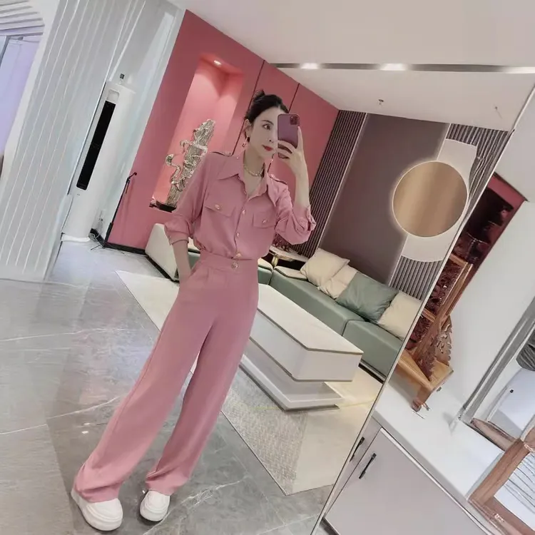 休闲时尚阔腿裤套装女士2024春款新款洋气减龄工装上衣裤子两件套