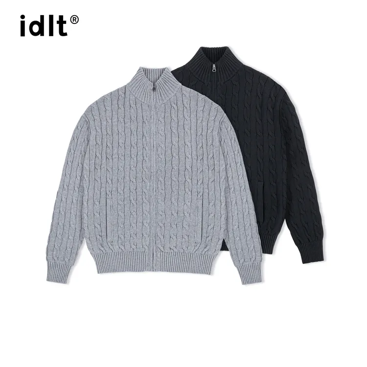 idlt 正肩绞花针织拉链开衫合身外套毛衣男女美式复古老钱风WL02