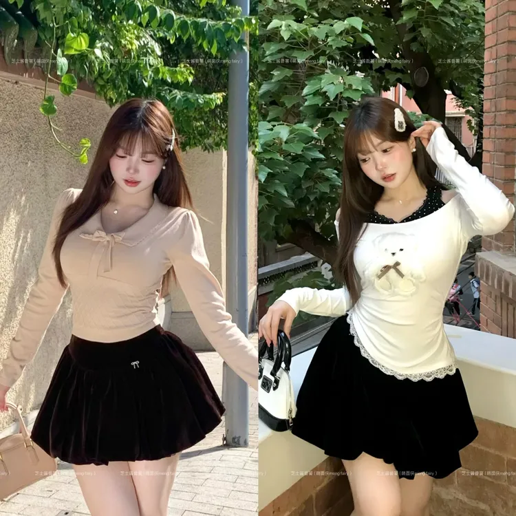 萌面侠芝士【乖乖千金 半裙】秋冬高腰显瘦丝绒花苞半裙6640流光风