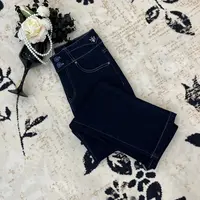 【雨蝶】4839秋冬新款抓绒牛仔裤女窄版直筒宽松九分高腰百搭长裤子