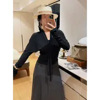 SP 韩版小众设计个性飘带修身显瘦百搭长袖T恤上衣女内搭T