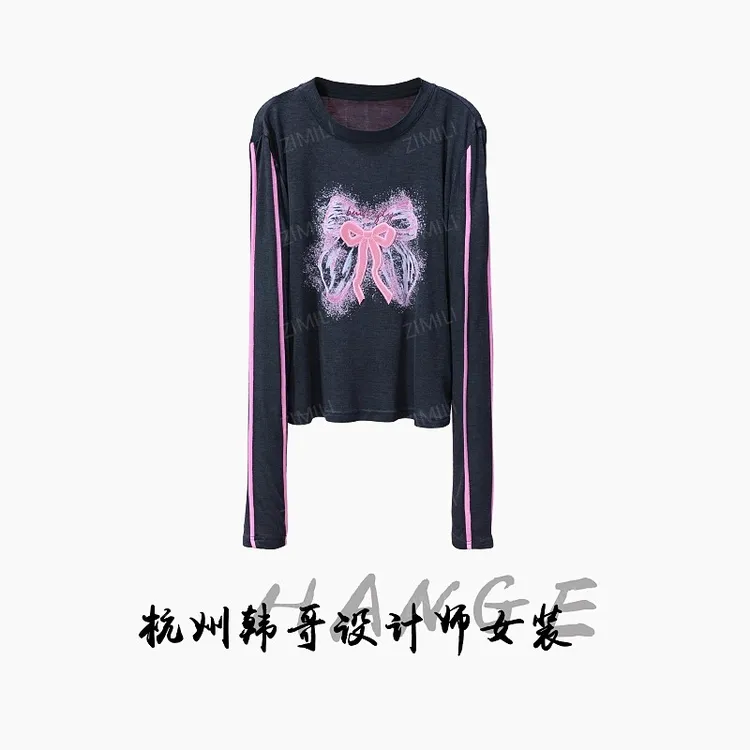 【韩哥女装】2025欧版时装周秀场款深灰色印花刺绣高弹上衣8827-B5