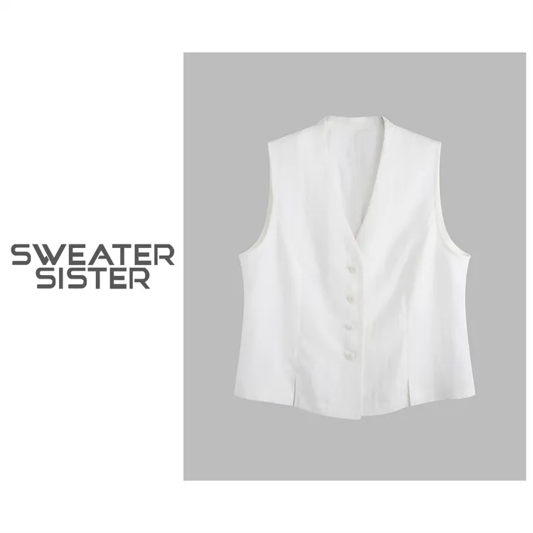 V领无袖背心马夹简约显瘦西装马甲上衣女6677-2596