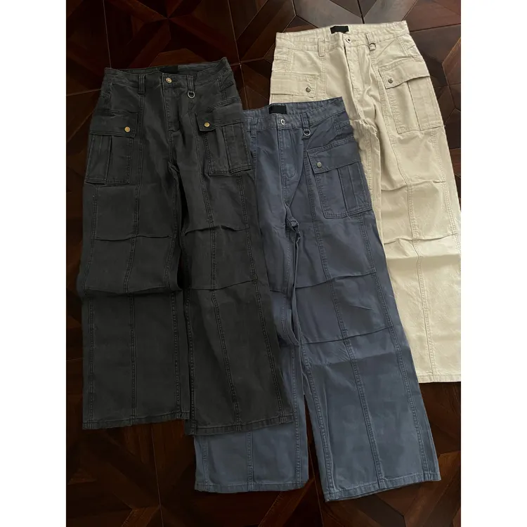 3CH「夯裤」美式vintage法工双膝褶皱解构伞兵工装裤直筒休闲裤子